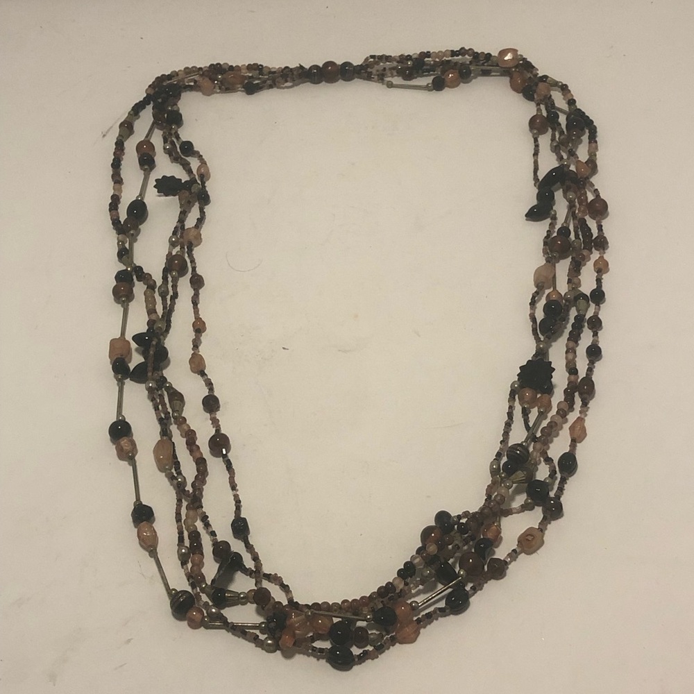 Multi-Strand Brown and Black Beaded Necklace